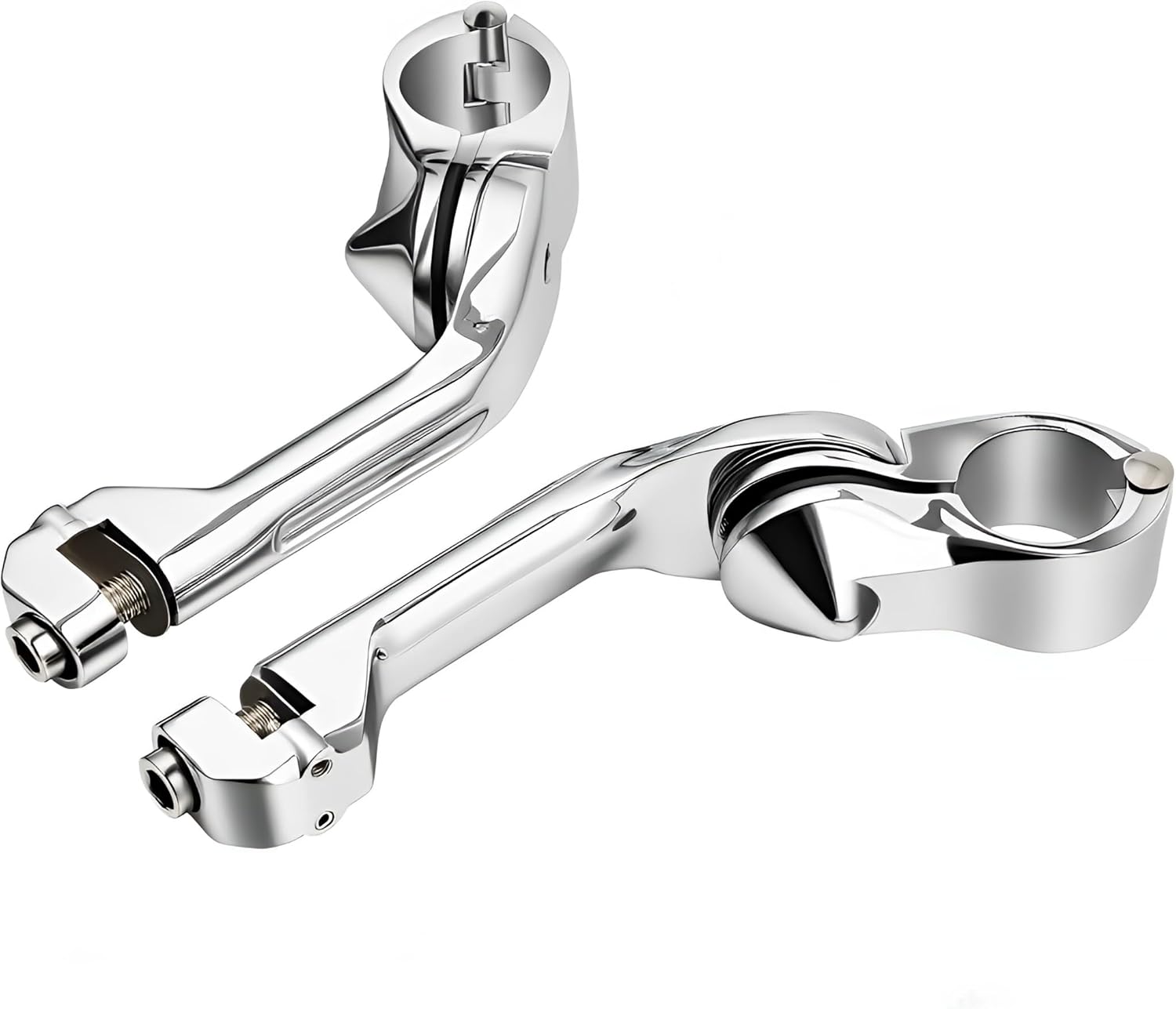 Motorcycle 1.25" (1-1/4")(32mm) Long Angled Highway Crash Bar Foot Pegs FootPeg Mounts Kit For Harley Davidson (2 X Mounting Clamps, Chrome) Compatible with 1.25 Inches Engine Guard