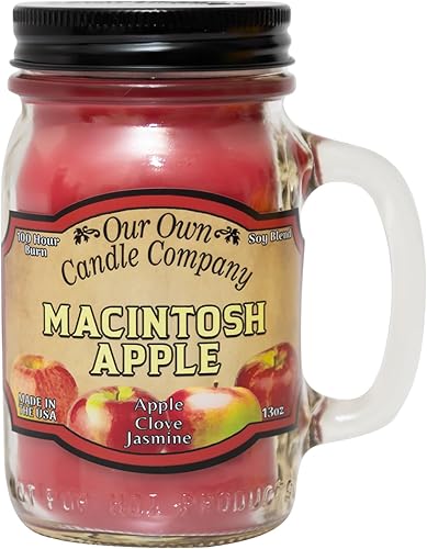 Our Own Candle Company, Vela perfumada de manzana Macintosh en frasco tipo Mason, 100 horas de duración de combustión, 13 onzas