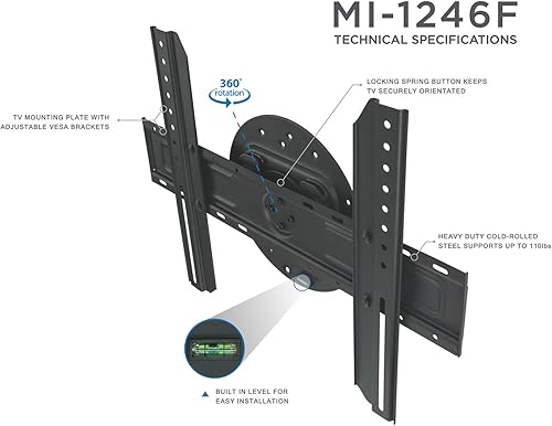 Miniatura 6 de Mount-It! Soporte de pared para TV con rotación horizontal a vertical, soporte de montaje fijo, perfil bajo para televisores Samsung, Sony, Toshiba,
