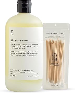 Session Goods Glass Cleaning Solution 16Oz Scented - Glass Pipe Cleaner with Cotton Swabs, Water Pipe Cleaner Cleans Metal, Silicone, Ceramic, Resin Remover, Destroy Wax, Oil & Stinky Debris