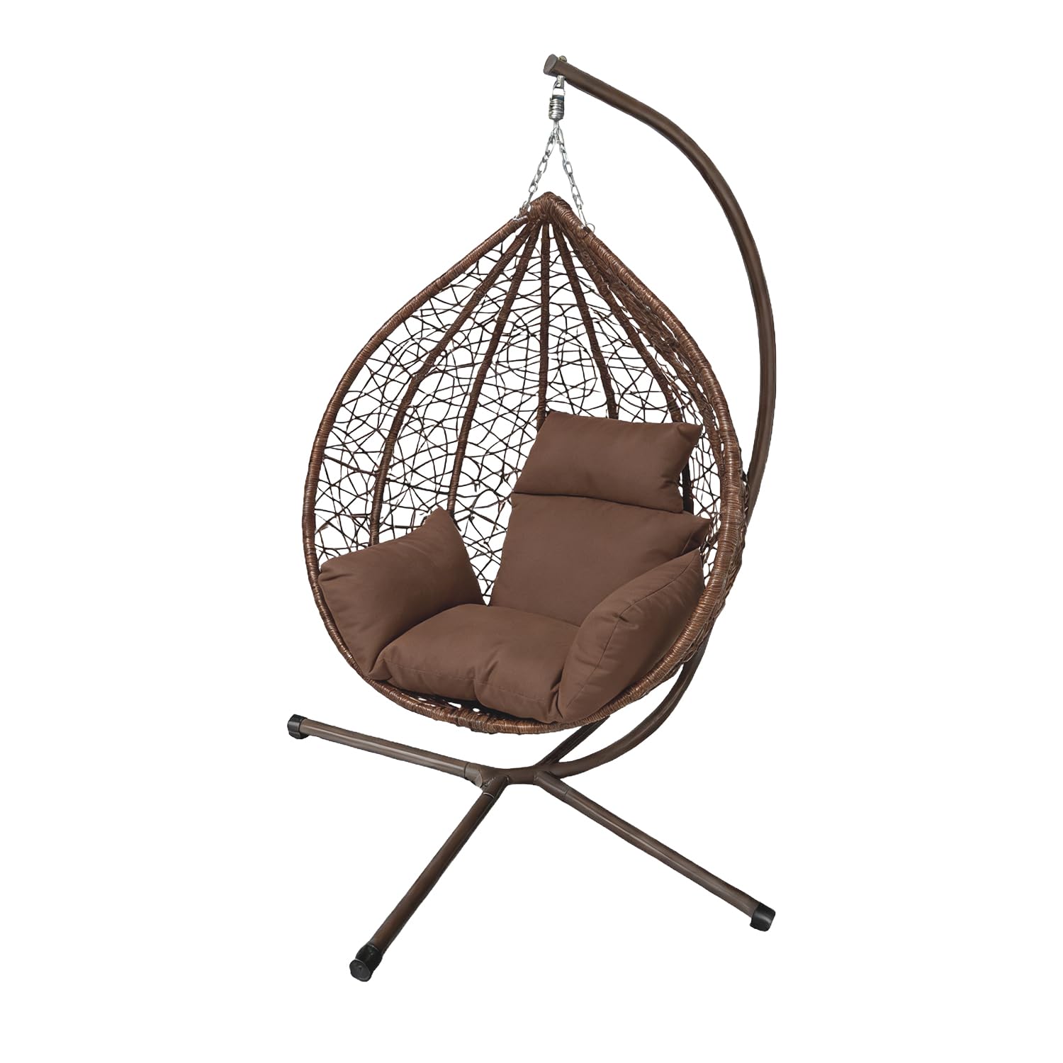 150kg Egg Swing Chair, Foldable Design with 6 Cushion Color Combinations, PE Wicker & Anti-Rust Steel Frame, 115x65x105cm Size, Easy Assembly for Patio/Bedroom Use (Black seat + brown cushion) — image 1