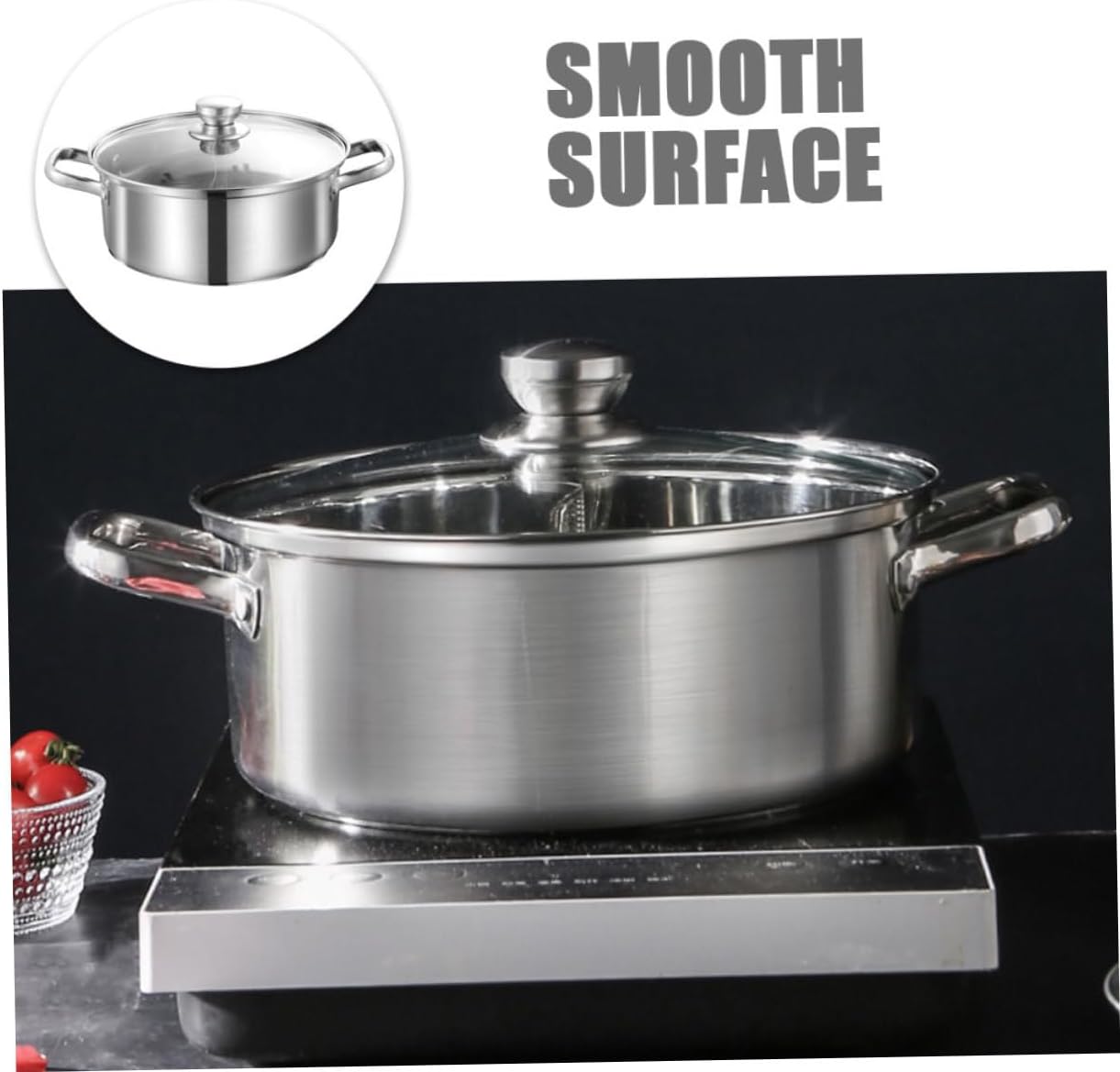 GLEAVI Household Stainless Steel Double Handle Hot Pot Thickened Divided Cooking Pot for Stovetop for Family Meals