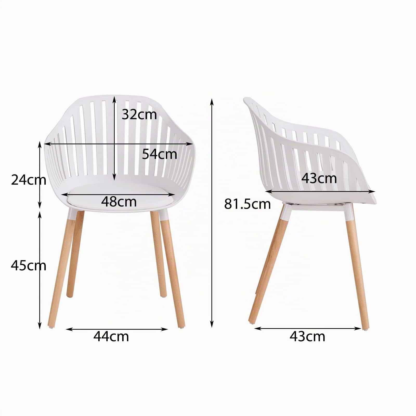 GrandCA HOME Juego de 4 Sillas Modernas de Comedor y Cocina con Reposabrazos y Cojines, Respaldo Hueco Vertical y Patas de Madera para Sala, Balcón y Oficina - Blanco