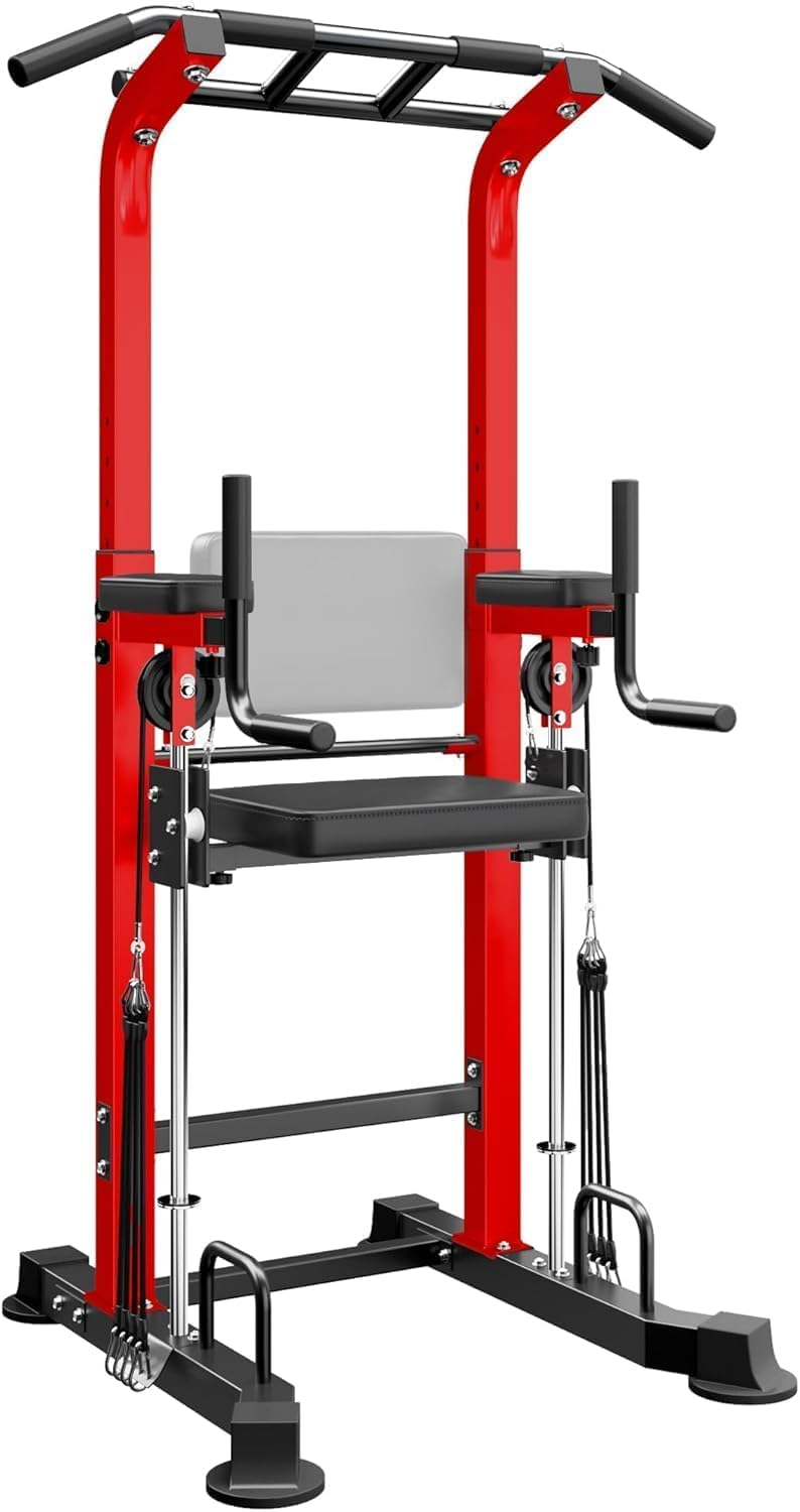 SogesPower Power Pull Up Bar Tower Dip Station Workout for Home Gym Multi-Function Adjustable Height Strength Fitness Strength Training Equipment Dip Stands