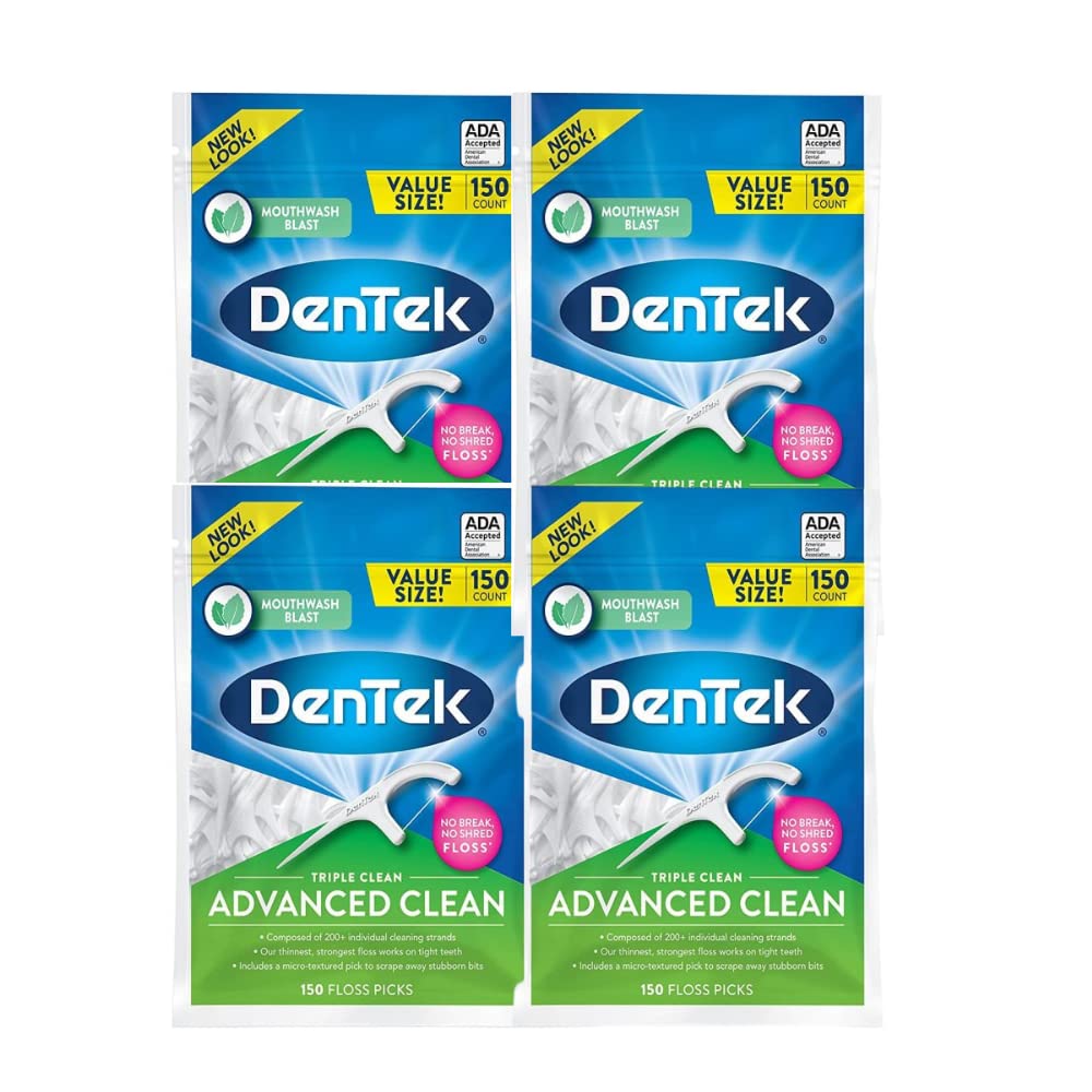DenTek Triple Clean Advanced Floss Picks No Break No Shred Floss 150 Count Pack of 4