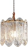 Glass Shade Brushed Gold Finish Hanging Lamp 7.87 Inch Nordic Pendant Light E26/E27 Base Adjustable Modern Lighting for Kitchen Island Dining Room Bedroom Living Room