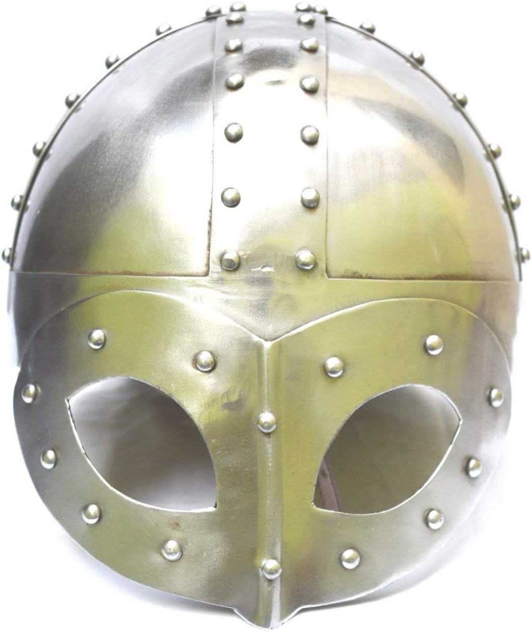 Annafi® Medieval Viking Mask Deluxe Helmet with Liner & Chin Strap| Antique Premium Quality Soldier Helm Adult for Men | Silver Armor Helm High Quality Armour Replica Helmets SCA Cosplay Reenactment