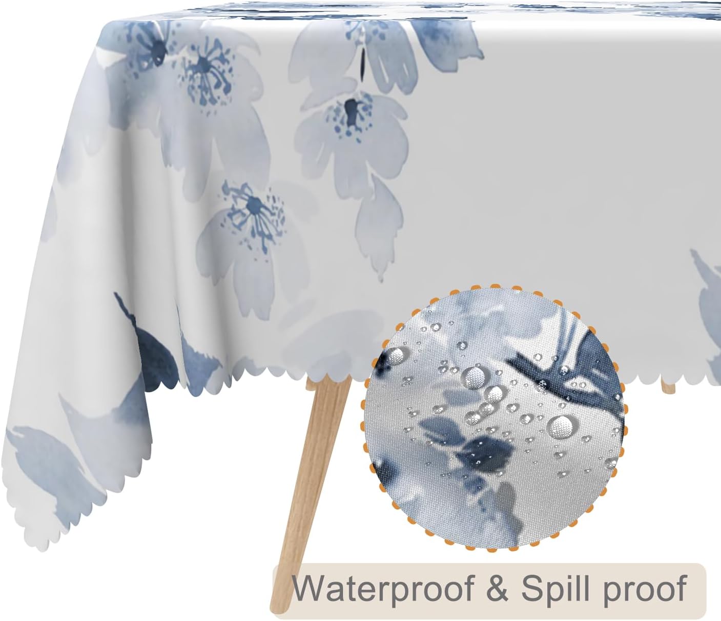 70x140inches Watercolor Blue Floral Tablecloth Navy and White Flowers Printed Modern Minimalist Art Rectangle Table Cloth Waterproof Fabric Table Cover for Kitchen Dining Room Party Decors