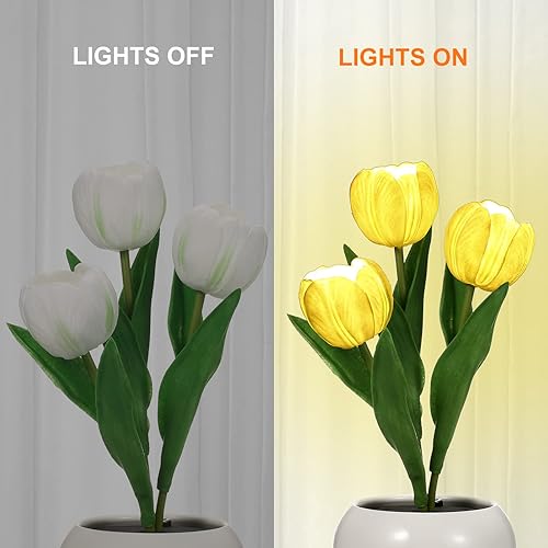 Miniatura 2 de Neoglint Lámpara de tulipán decorativa para interiores, lámpara de maceta para flores, luz nocturna ambiental, regalo de planta en maceta (blanco -