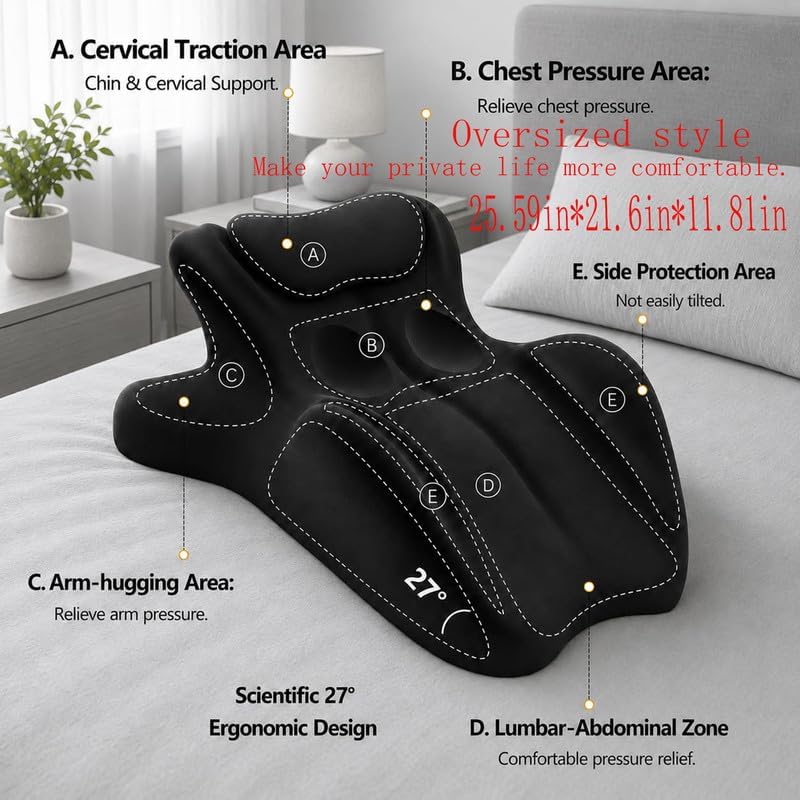Large, Couple Pillow is Designed for Sweet Moments Between Couples.and the high-Density Foam Prevents it from Shifting. The Washable Pillowcase Also Comes with an Eye mask and earplugs (Black)