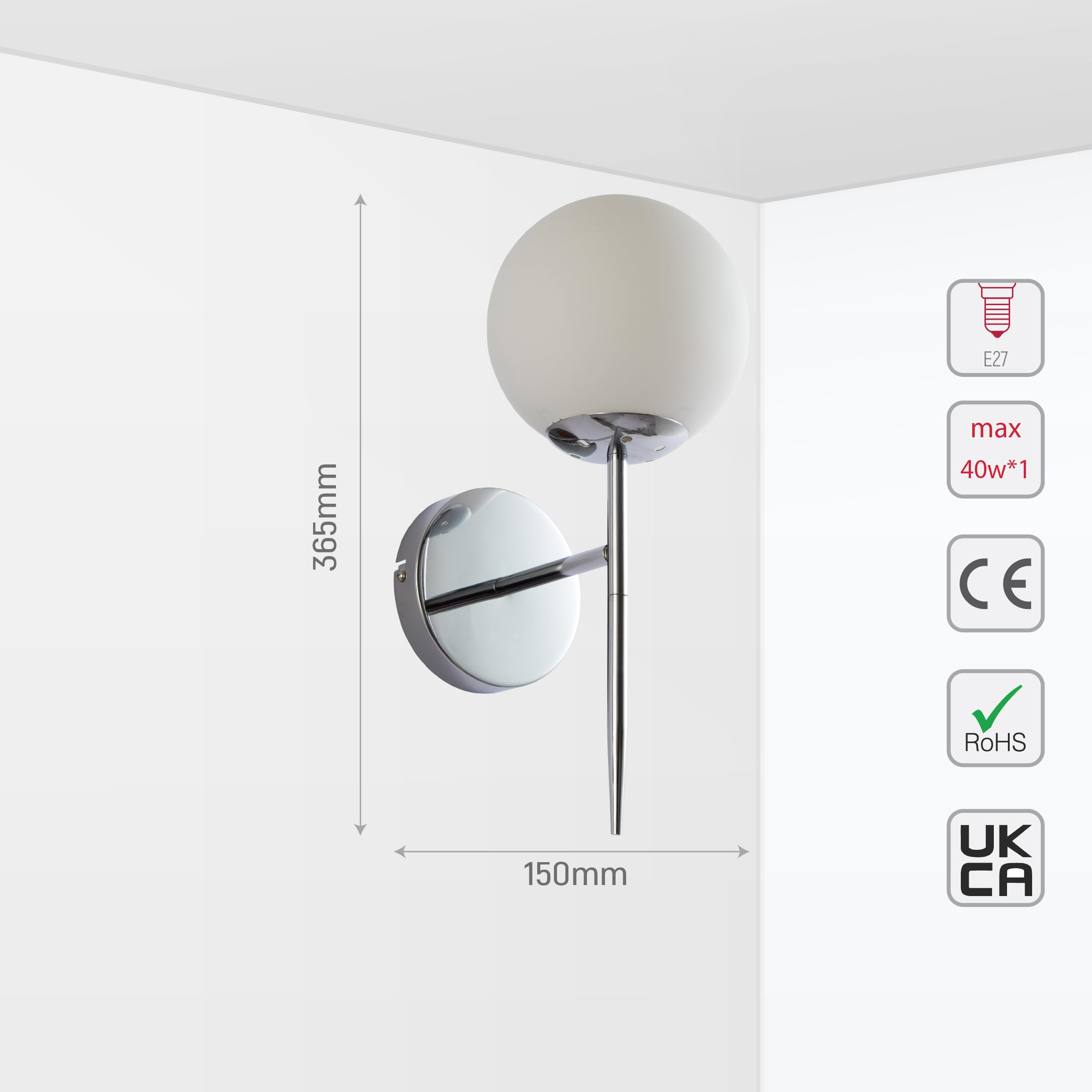 TEKLED myHome Mid-Century Nordic Globe Sconce Modern Wall Light, Chrome-opal - Image 3