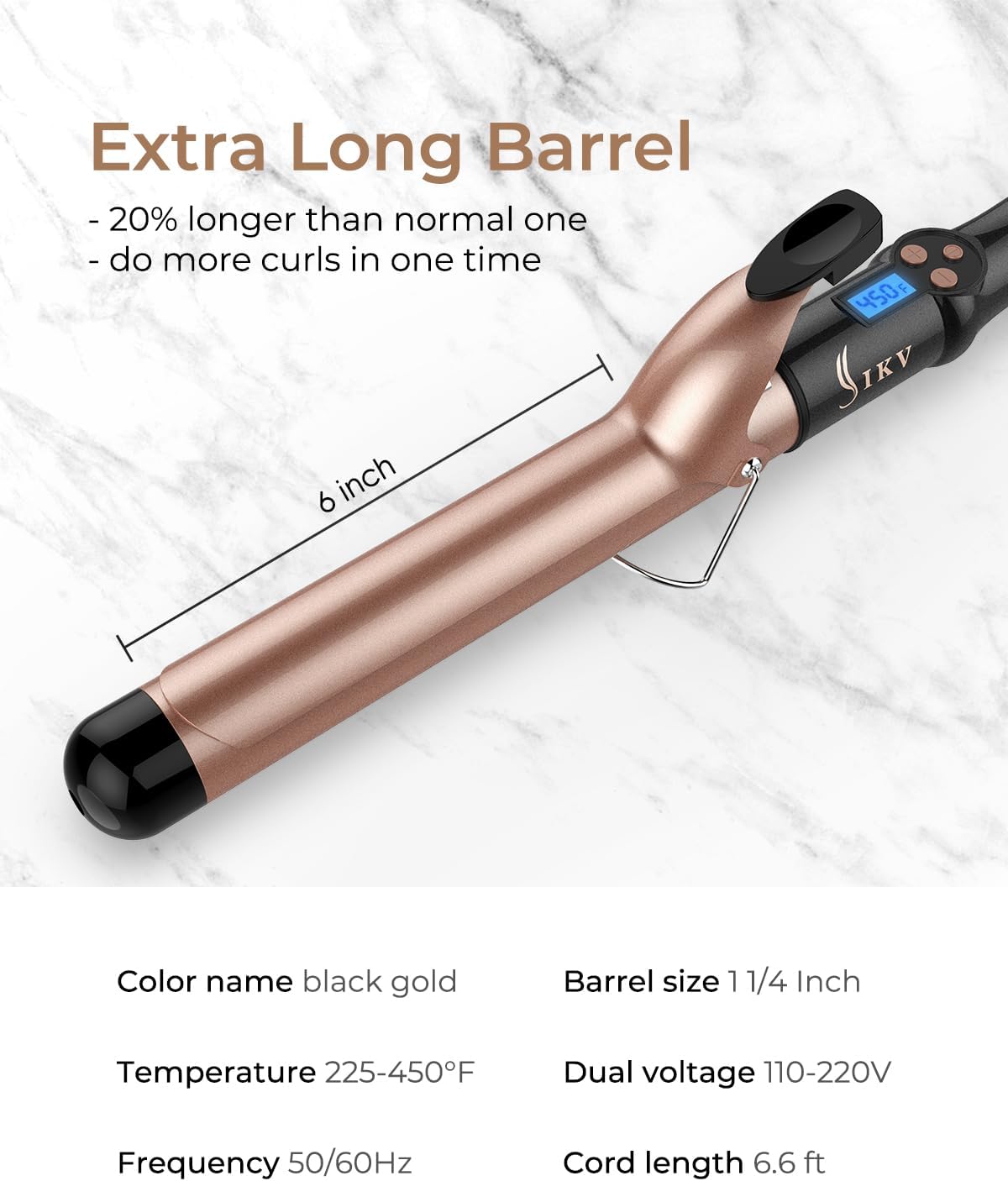 1 1/4 Inch Extra Long Barrel Curling Iron, Ceramic Tourmaline Curling Wand Professional Dual Voltage - Image 5