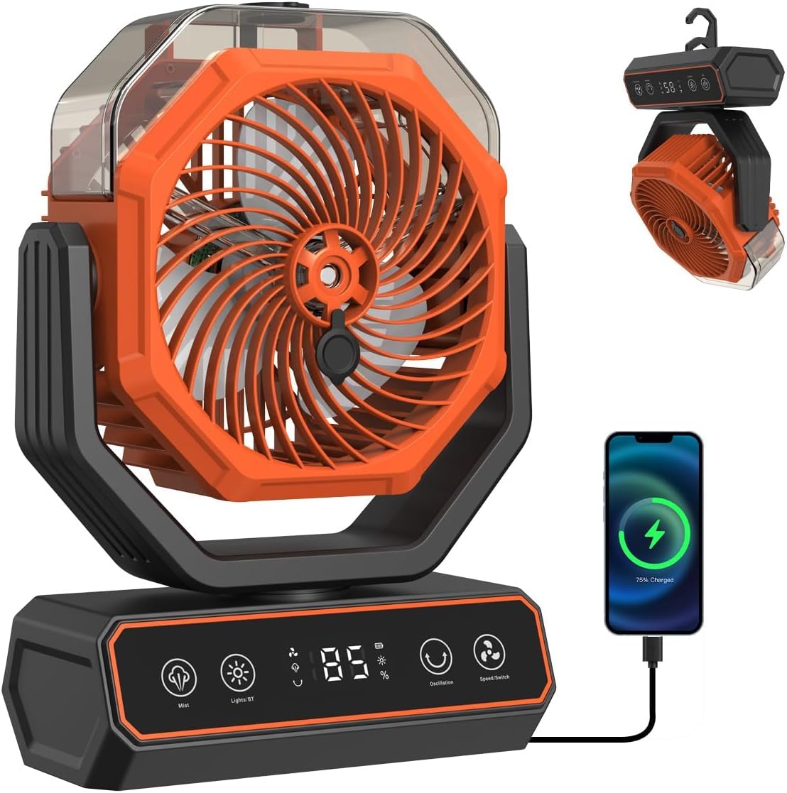 NUNET Portable Misting Fan 40000mAh Power Bank - 360mL Water Tank, 18H Cooling, 2 Mist Modes, 8H Timer, RGB Lights, Hanging Hook for Camping, Beach, Patios and Outdoor Use