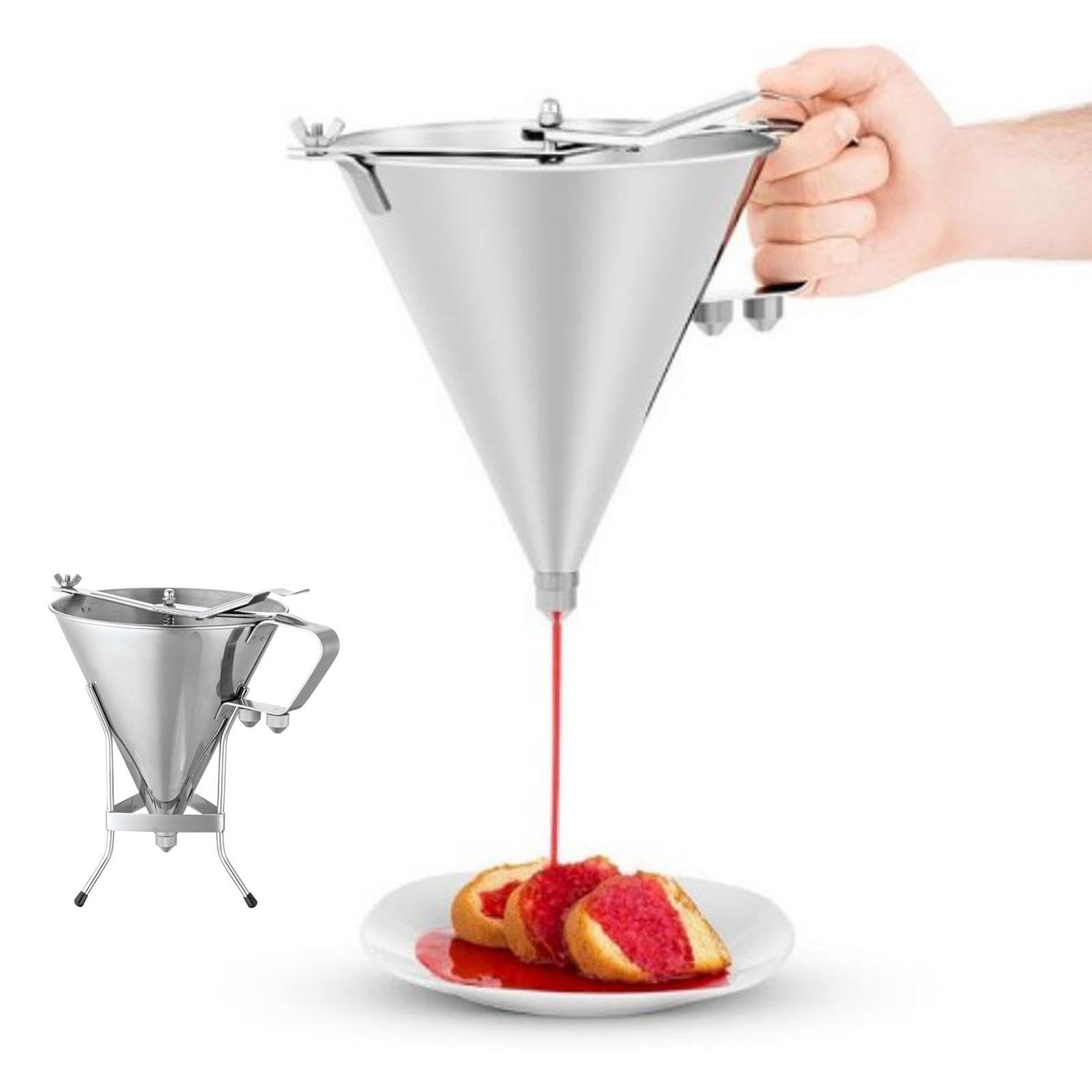 Embudo profesional para hornear pasteles con soporte, dispensador de para panqueques y waffles, utensilios de cocina esenciales, embudo profesional para hacer pasteles y postres.