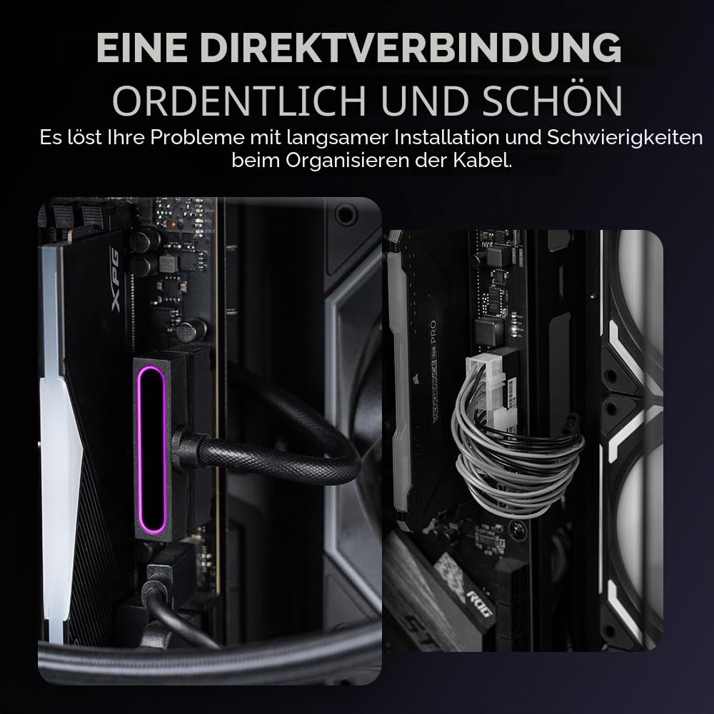 Hydra-24PIN PC PSU Verlängerungskabel ARGB LED, Kupferdraht, Motherboard-Stromverlängerungskabel, integriertes minimalistisches Design, 2000 W Leistung (ganzes Set) Stecker auf Buchse (Schwarz)