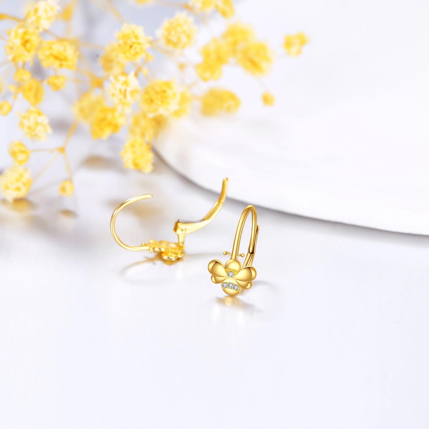 DOVRAN 14K Real Gold Bee Earrings Bee Leverback Earrings Cute Animal Jewelry for Women - Image 2