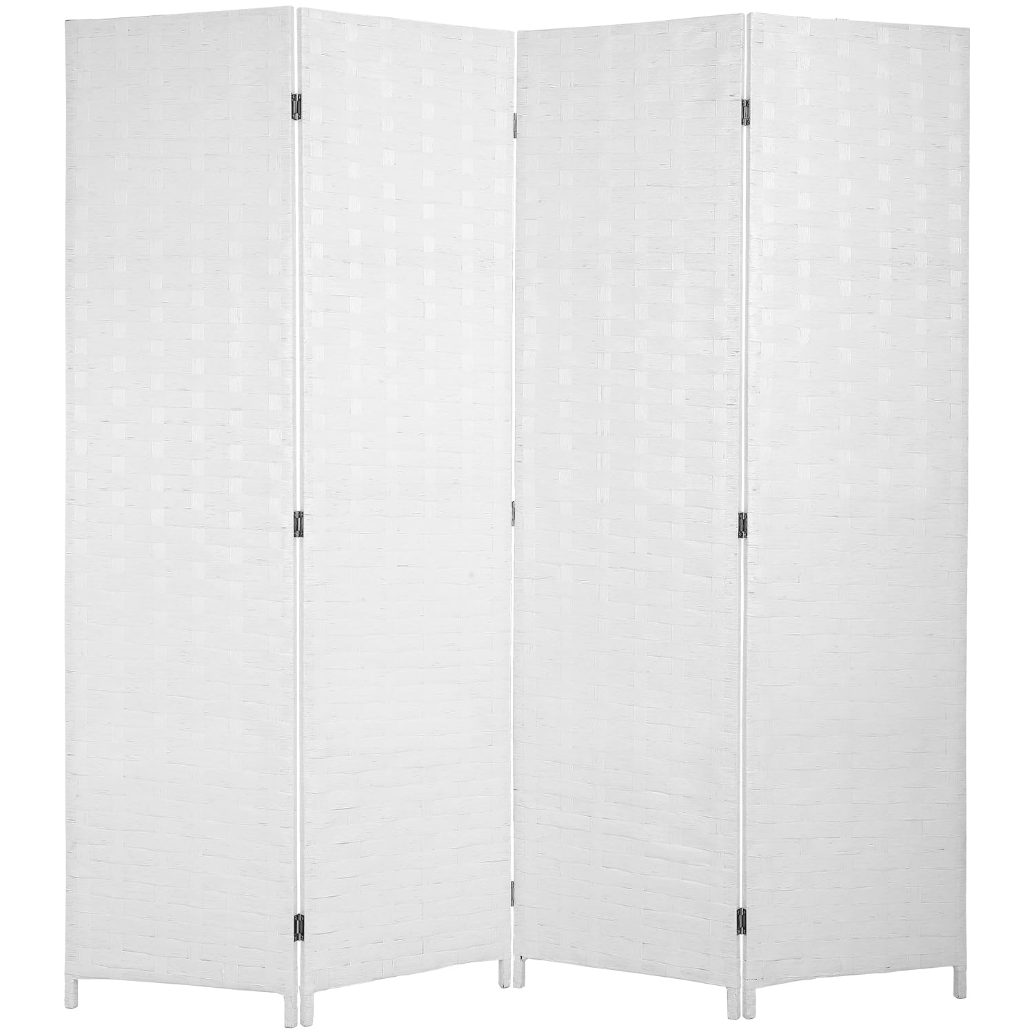 PayLessHere Room Divider 6FT Wood Mesh Hand-Woven Room Divider, 4-Panel Indoor Folding Portable Partition Screen,White