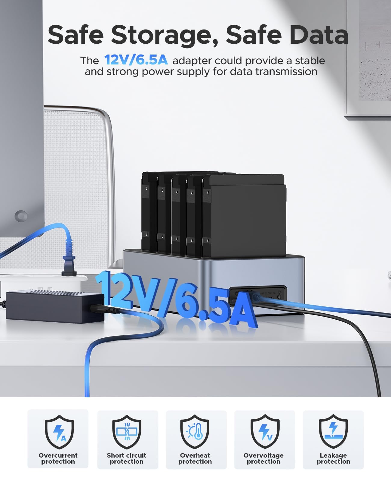 ORICO Clon 6656C3-C - Estación de acoplamiento USB 3.2 Gen 1 para discos duros (5 bahías, 2,5/3,5 pulgadas, SSD/HDD hasta 20 TB, clonación fuera de línea, fuente de 12V)