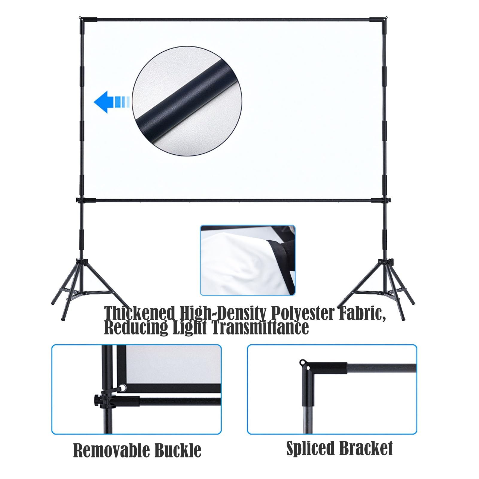 Schermo per Proiettore con Supporto, Telo per Proiettore Portatile da 84-150 Pollici per Interni/Esterni con Borsa, Ultra 4K 16:9 FHD Schermo Proiezione(100inch)