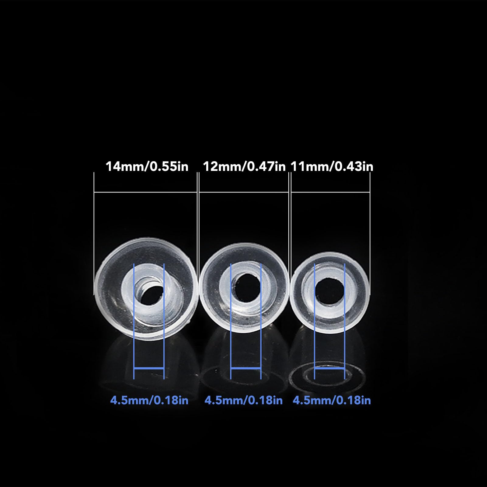 SIXRUN Silicone Earbud Replacement Tips, 4.5mm Inner Hole (14mm 12mm 11mm)