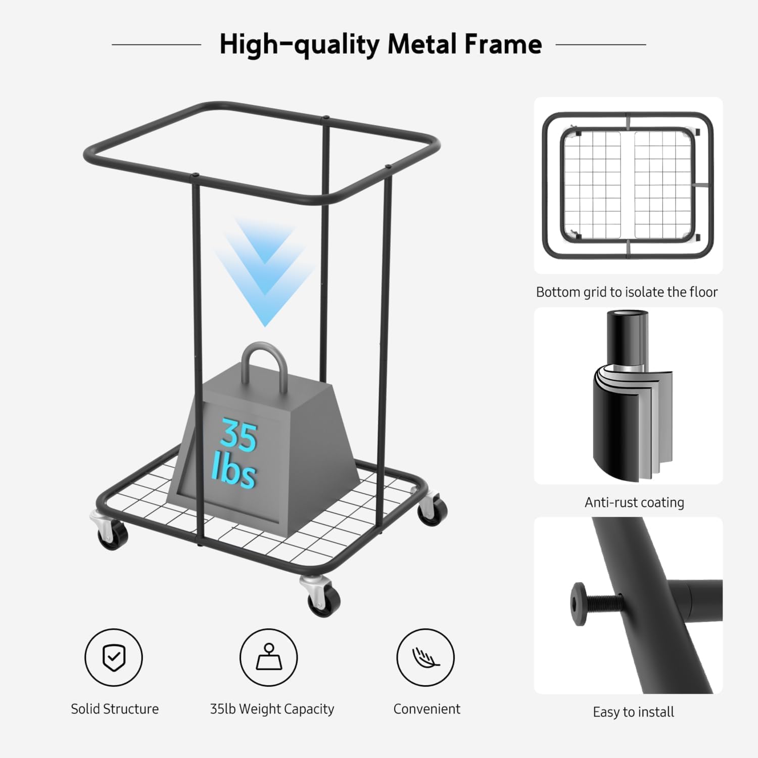 YKDIRECT 150L Large Laundry Hampers, Oxford Fabric Laundry Hampers Clothes Hampers, Metal Frame and Removable Bag Design with Wheels, Suitable for Bedroom, Bathroom, Dorm Room, Laundry Room (White)