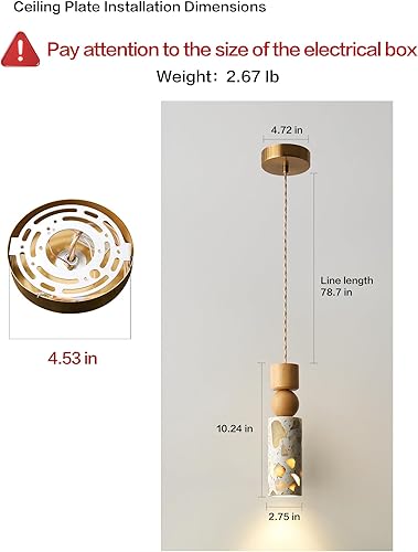 Miniatura 5 de Lámpara colgante de isla de cocina lámpara colgante de terrazo y madera, base E26 - Accesorio de iluminación moderno para comedor, dormitorio y sala