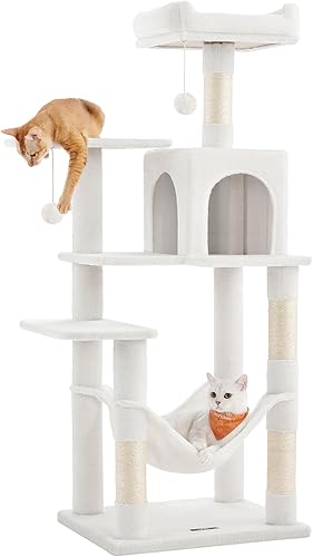 Miniatura 10 de Feandrea - Árbol para gatos de varios niveles para interiores, torre para gatos tipo condominio con 4 postes para rascar, 2 posaderos, hamaca y Gris