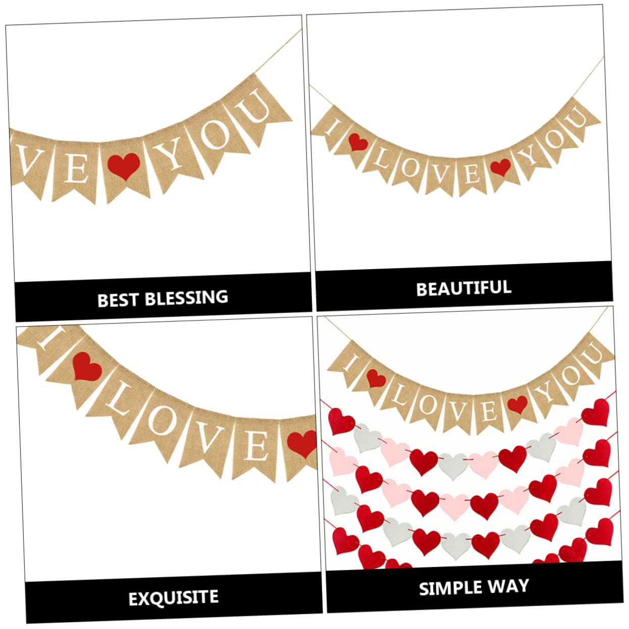 Alipis 6stücke Herzförmige Girlanden Leinen Mit -flaggen Für Hochzeiten Valentinstag Und Partys Love You Dekoration Rot Und Braun