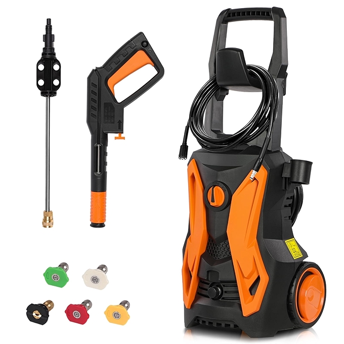 4000 PSI电动高压清洗机，配5种快接喷嘴，适用于清洁汽车、地面、墙壁和户外家具等