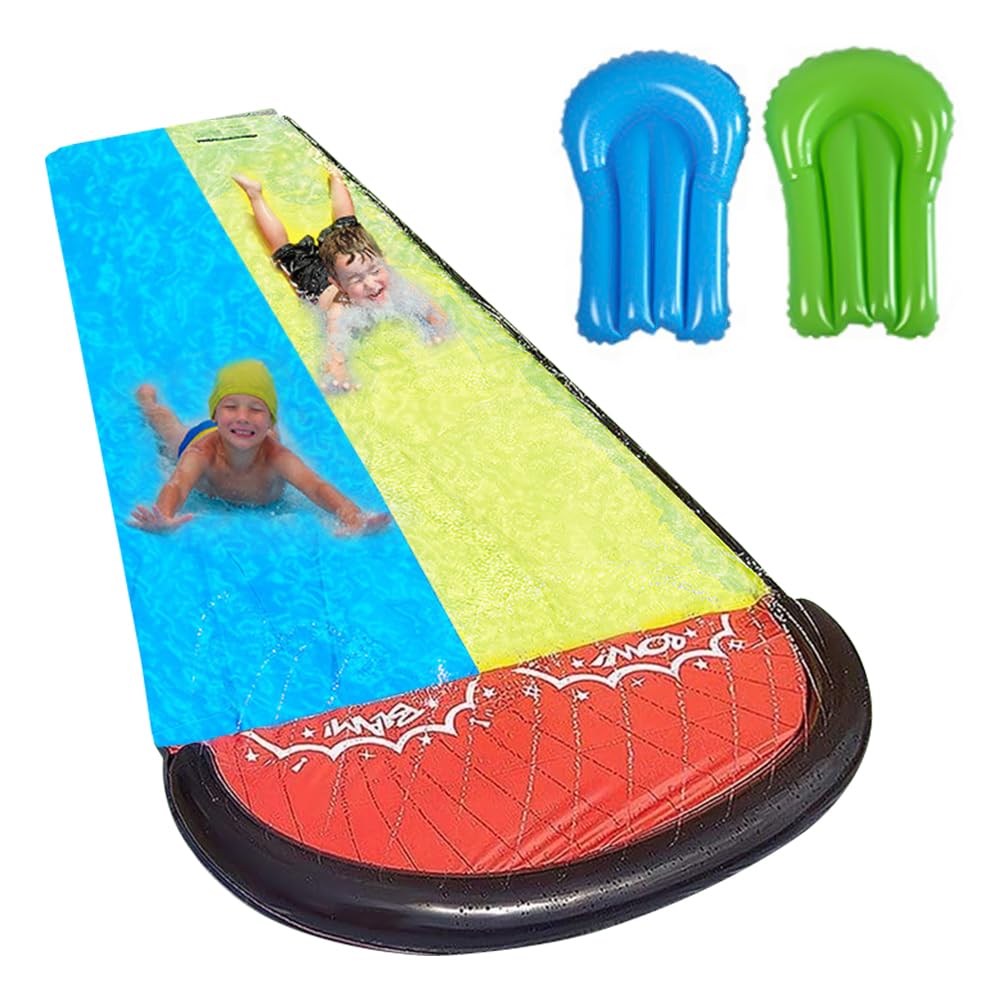 JOAASU Double Water Slide with 2 Inflatable Surfboards, 15.7ft/480cm Garden Water Slide Mat