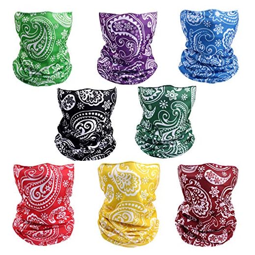 E-accexpert 8 Pack Sun UV Neck Gaiter Face Mask Neck Gator Absorbent Cool Seamless Scarf Headbands Bandanas Balaclavas Headwear UV Tube for Face Mouth Dust Men Women Fishing Running Cycling Festivals Gifts