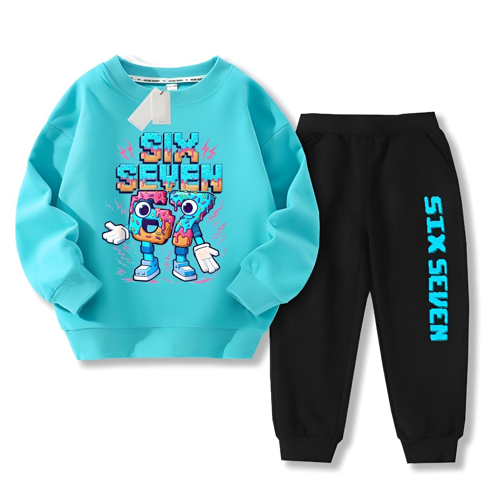 Generisch 67 Six Seven Pullover Jungen Mädchen, 67 Meme Lustige Baumwolle Sweatshirt Kinder, Langarmshirt im Brainrot Stil, Freizeitanzug Hoodie Streetwear für Teenager