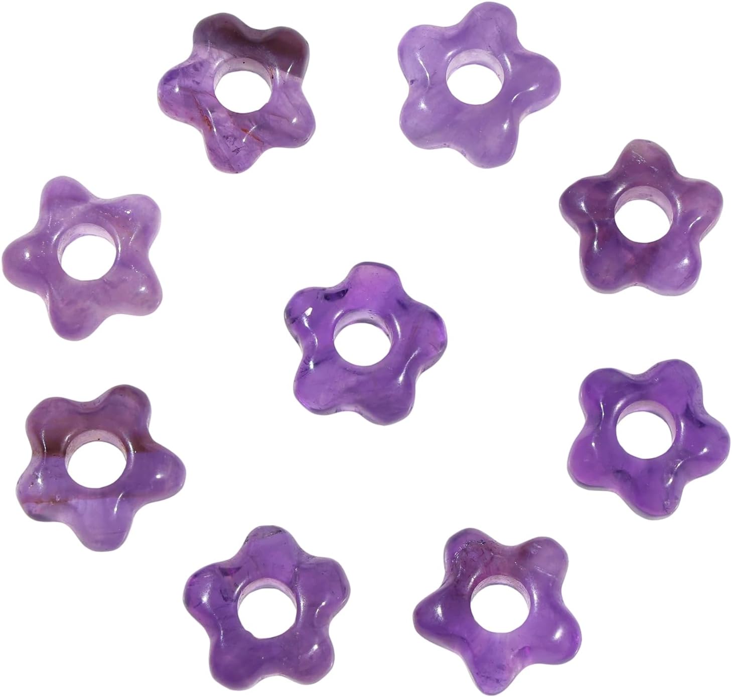 mookaitedecor 10 Pcs Amethyst Large Hole Beads Blossom Floral Crystal Spacer Loose Stone Beads for Jewelry Making Macrame Projects DIY Crafts, 14-15 mm