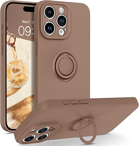 BENTOBEN Funda compatible con iPhone 15 Pro Max 2023, ajuste delgado, de silicona suave, goma de gel, soporte de anillo a prueba de golpes,