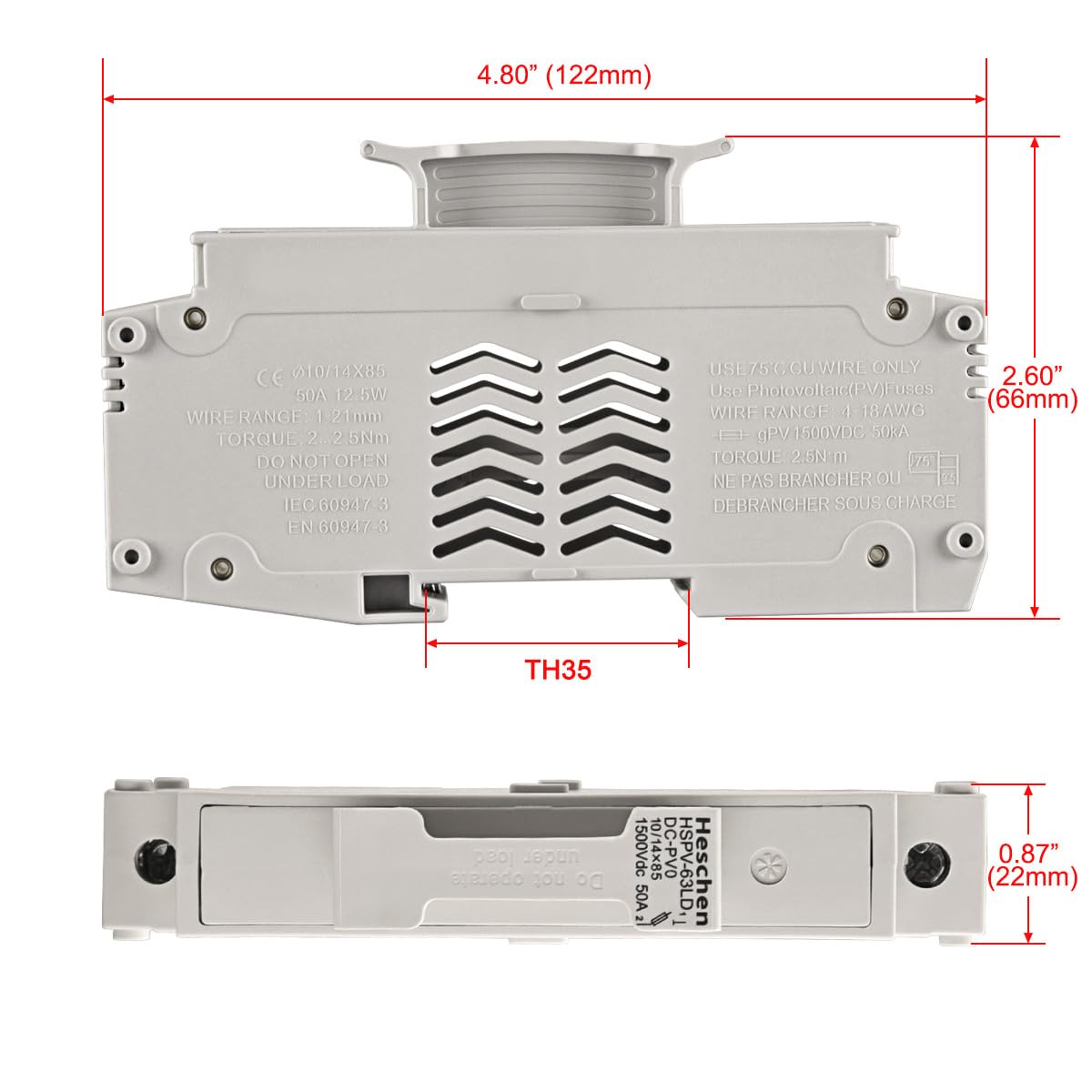 Porte-Fusible Solaire Heschen HSPV-30D - 1000V DC 32A Pour Installation PV