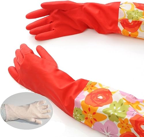 Miniatura 2 de Guantes de limpieza de goma de cocina con forro cálido para el hogar espesamiento PU impermeable lavavajillas guantes de látex grandes 2 pares