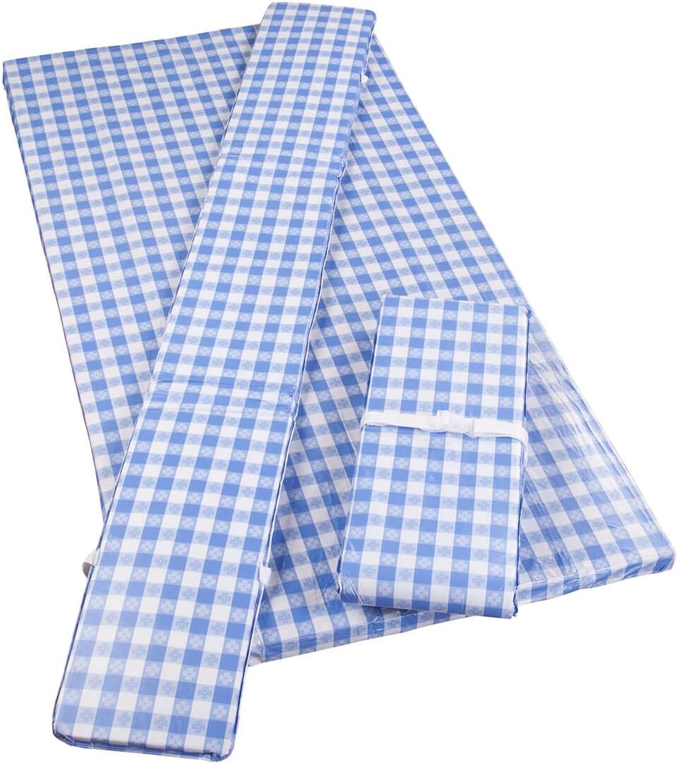 Fox Valley Traders Deluxe Picnic Table Cover with Cushions, 3-Piece Set, Cornflower Blue Gingham