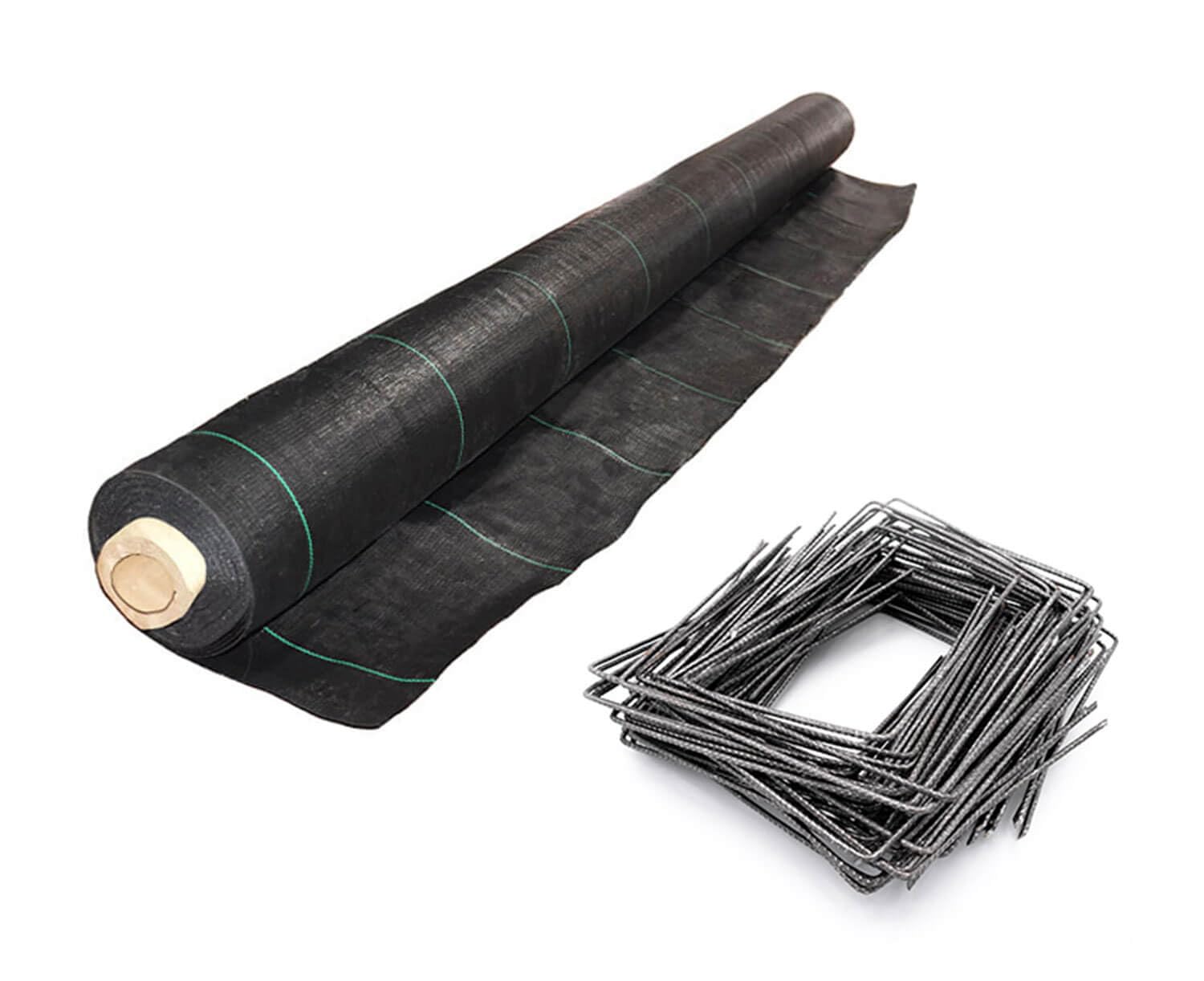 Maillestore Kit : Toile de paillage 130g/m² Noir + agrafes 130g/m² 2.10m x 100m Noir