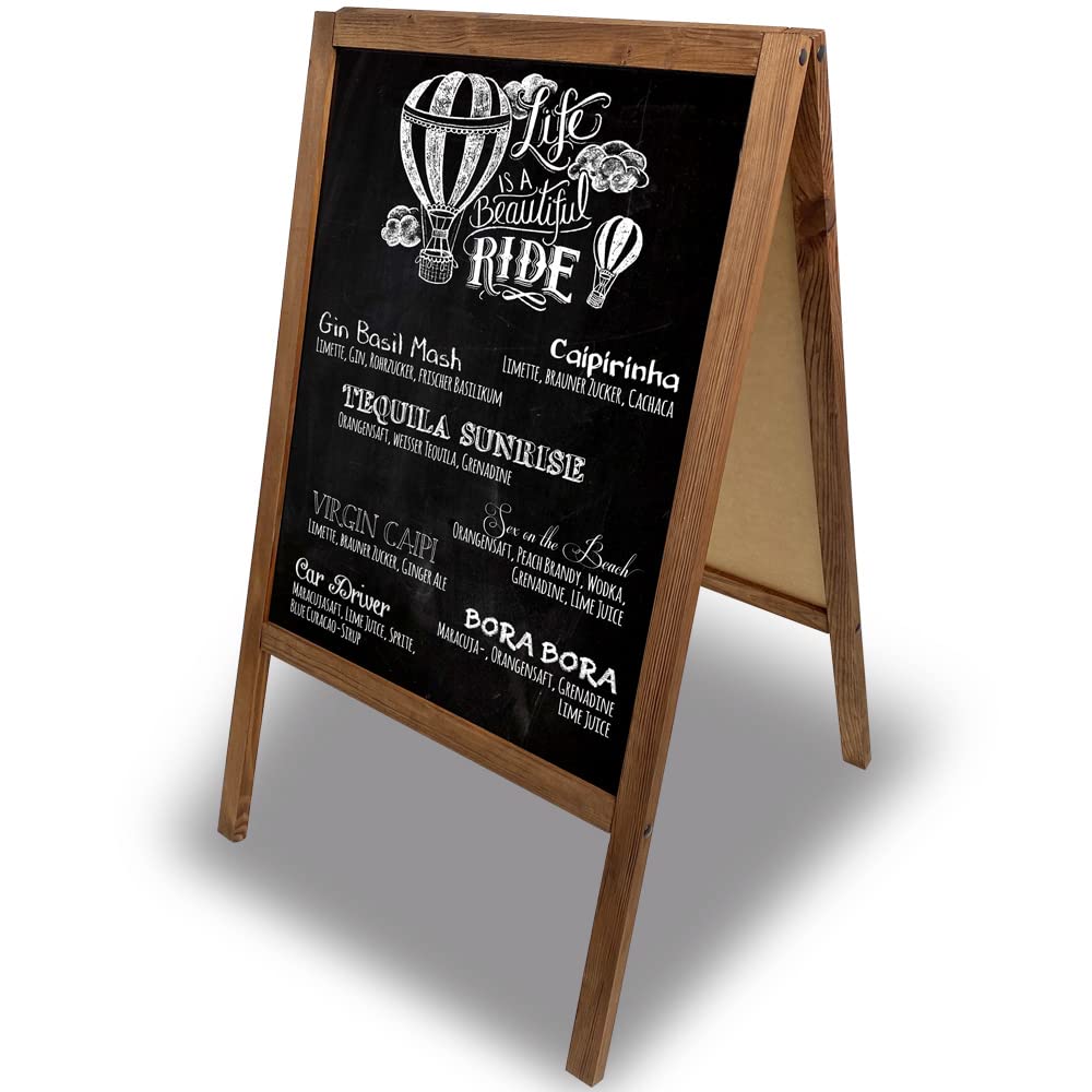 DisplayLager - Pizarra de tiza para clientes, 60 x 100, madera teñida, incluye 8 lápices de tiza de colores