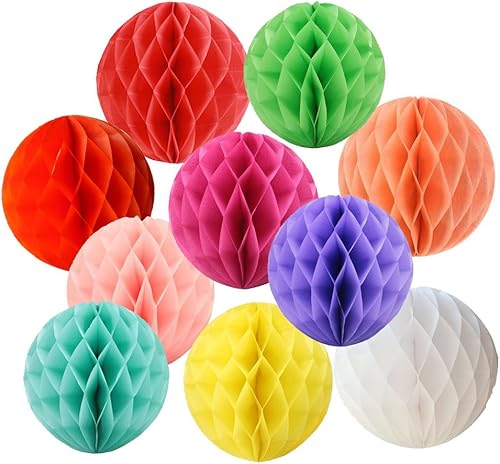 10 bolas de papel de seda de 8.0in, diseño de panal hecho a mano, diseño de panal de abejas, decoración de la pared, bolas de flores para colgar