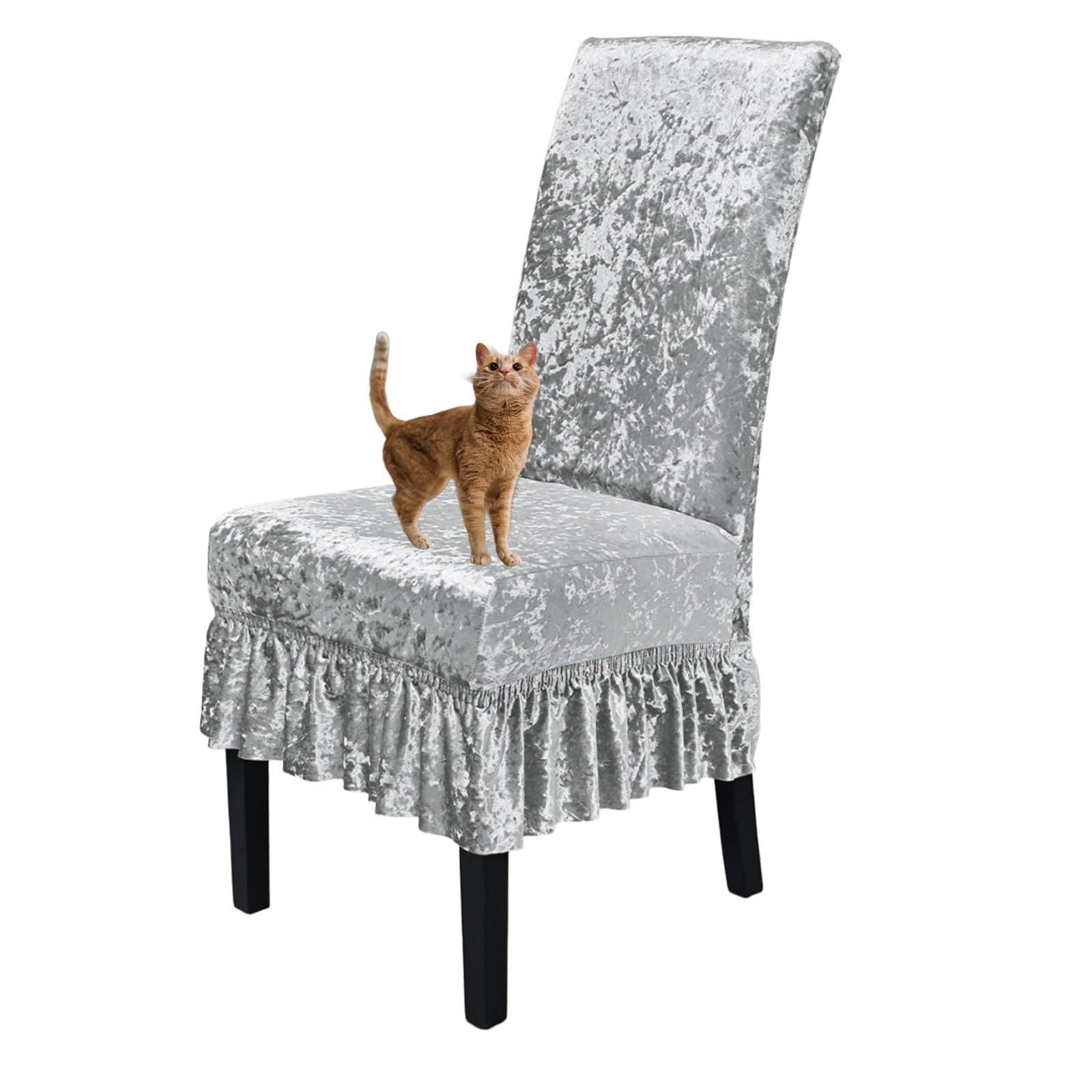 NMVAWIPT 2 Pack Velvet Dining Chair Covers With Skirt, Stretch Polyester Spandex Slipcovers, For Room Restaurant Banquet(9#)