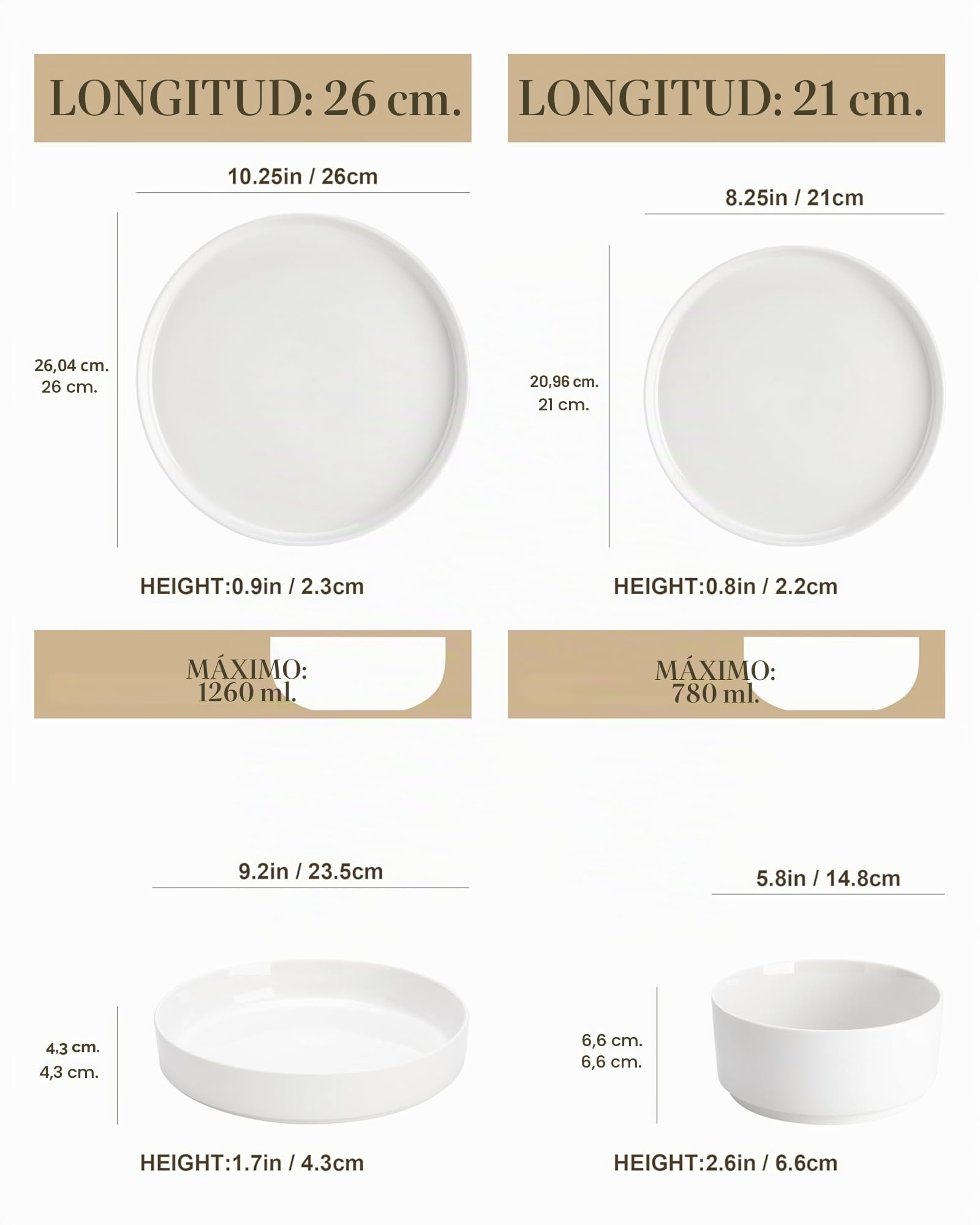 MALACASA Vajilla Completa 6 Personas, 24 Piezas Juego de Platos Vajilla, Vajilla de Porcelana Blanca con 6 Platos Llanos, Platos Postre, Platos Hondos, Platos Hondos Sopa, Serie LEAH