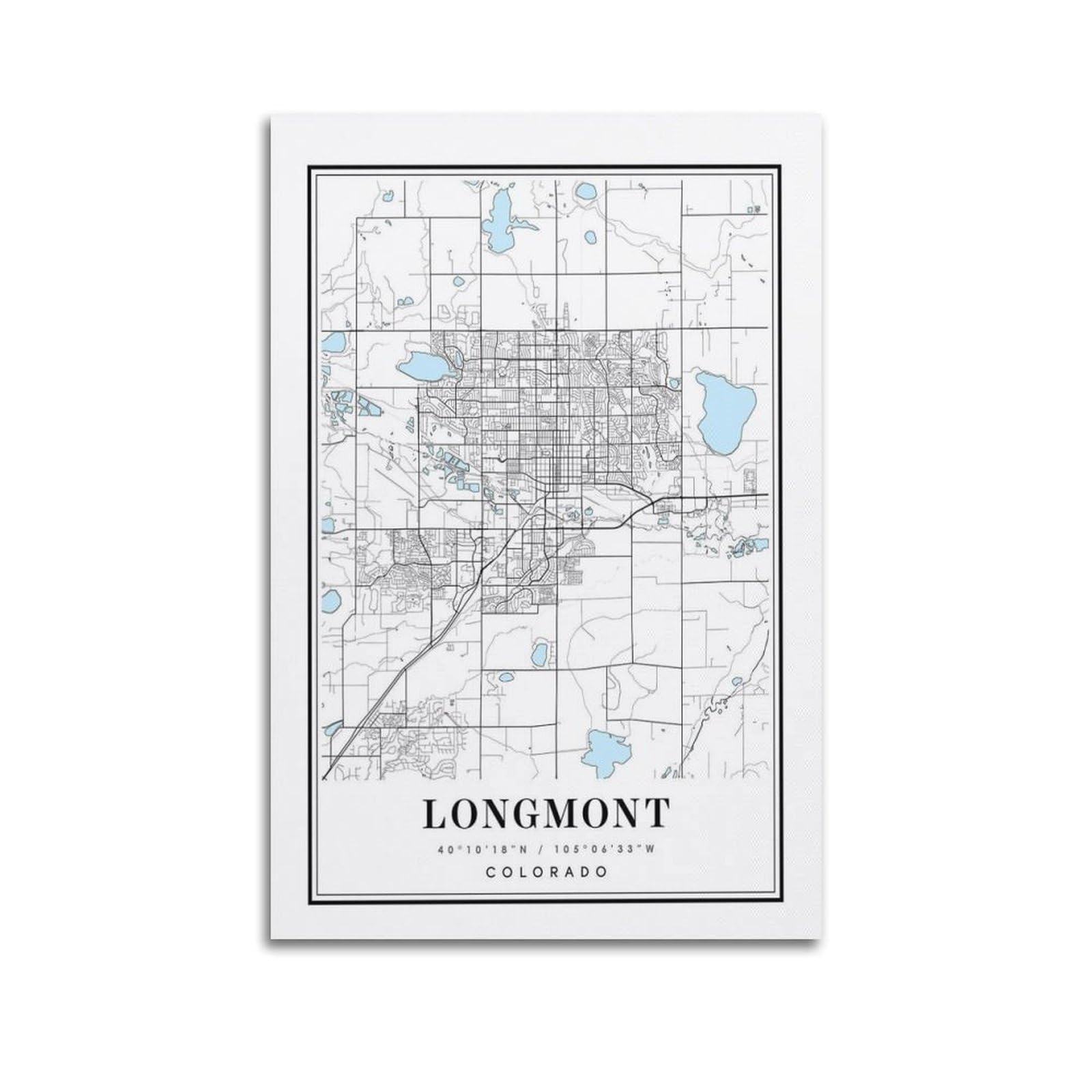 xiaoxiaoshen Longmont Colorado Map Canvas Poster Wall Art Prints Room Aesthetic Murals Bedroom And Living Decorations 24x36inch(60x90cm)