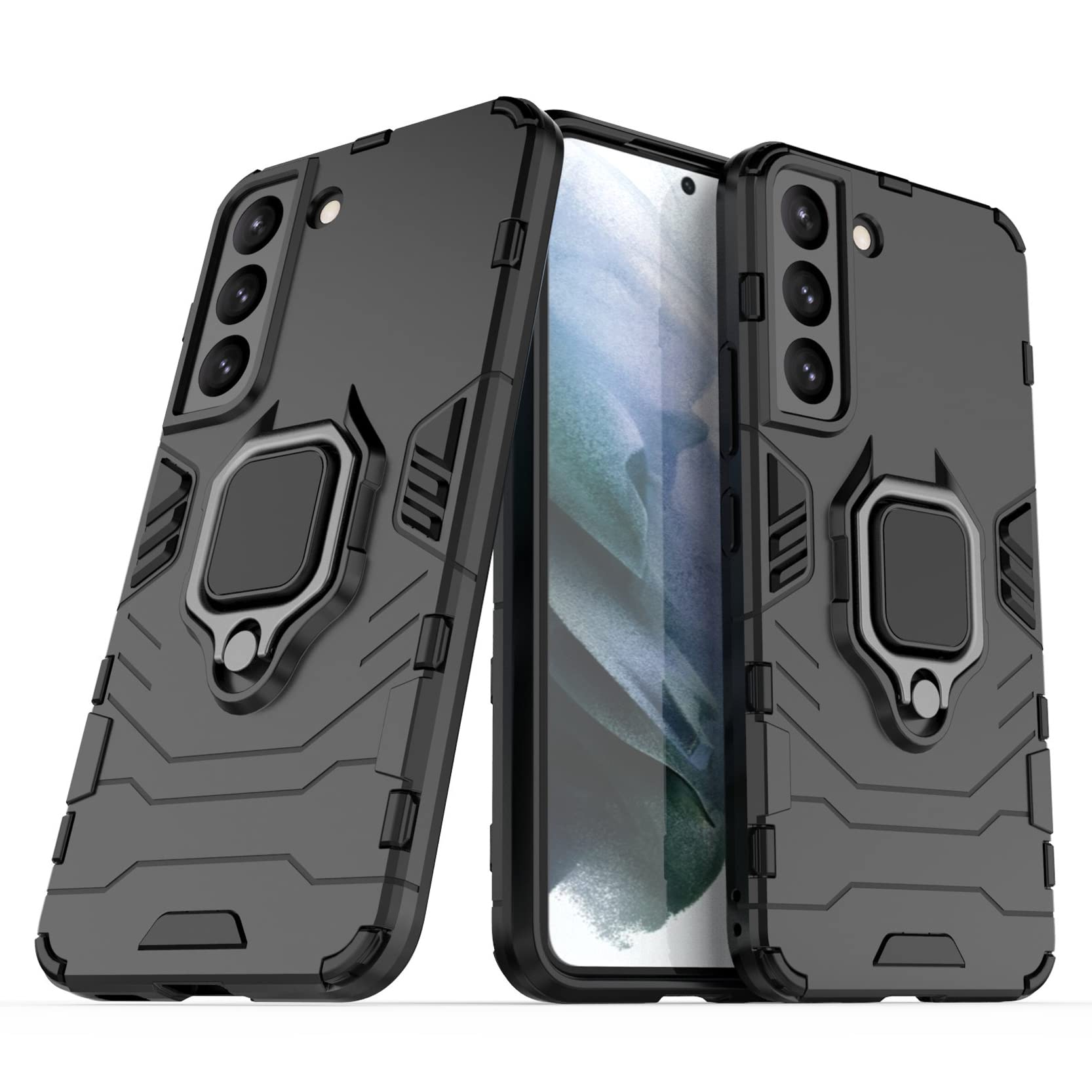 2ndSpring Case for Samsung Galaxy S22 5G,Hybrid Heavy Duty Protection Shockproof Defender Kickstand Armor Case Cover,Black