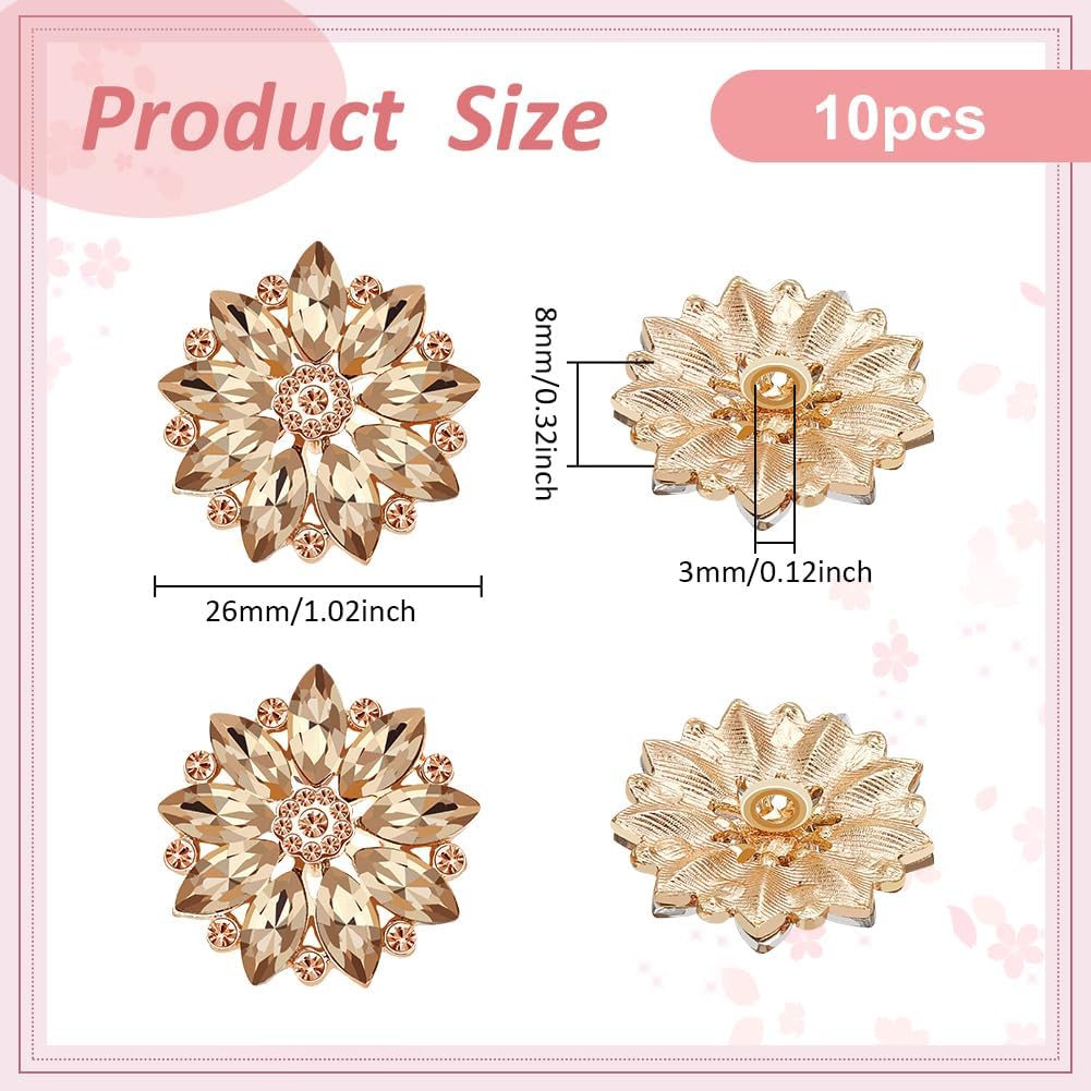 FINGERINSPIRE 10Pcs Flower Rhinestone Shank Buttons - 1inch Gold Crystal Floral Sew On Buttons with 1-Hole for DIY Craft Bouquet Clothes Decoration