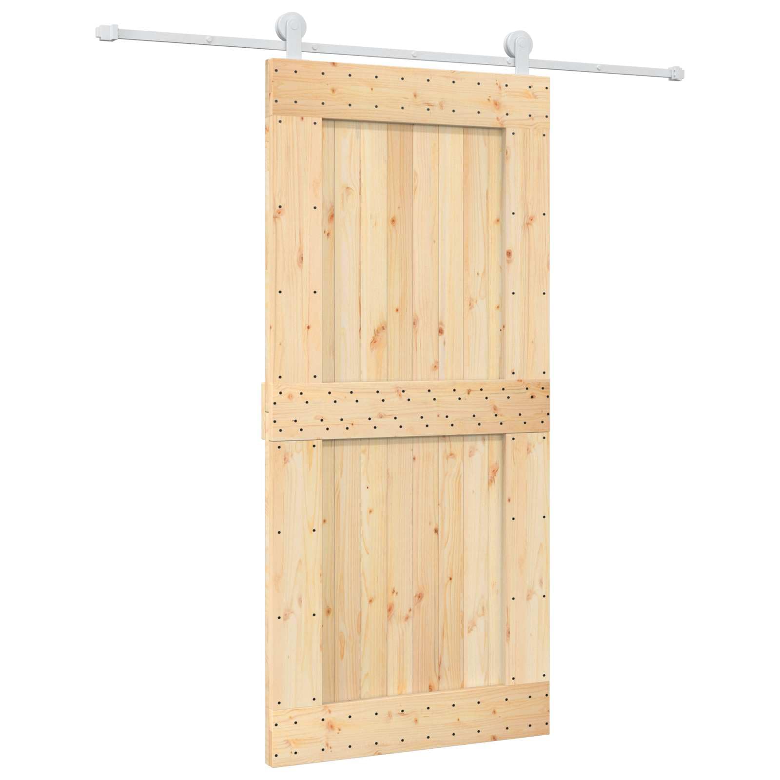 Puerta corredera de pino macizo, 95 x 210 cm, natural y blanco