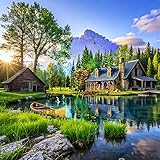 5D Diamond Painting Kit for Adults Beginners,DIY Landscape Mountain Lake Paint By Diamond Art Kits,suitability Friends Full Round Drill Diamonds Dots Gem Art,Home Wall Decor 13.78x13.78 Inch