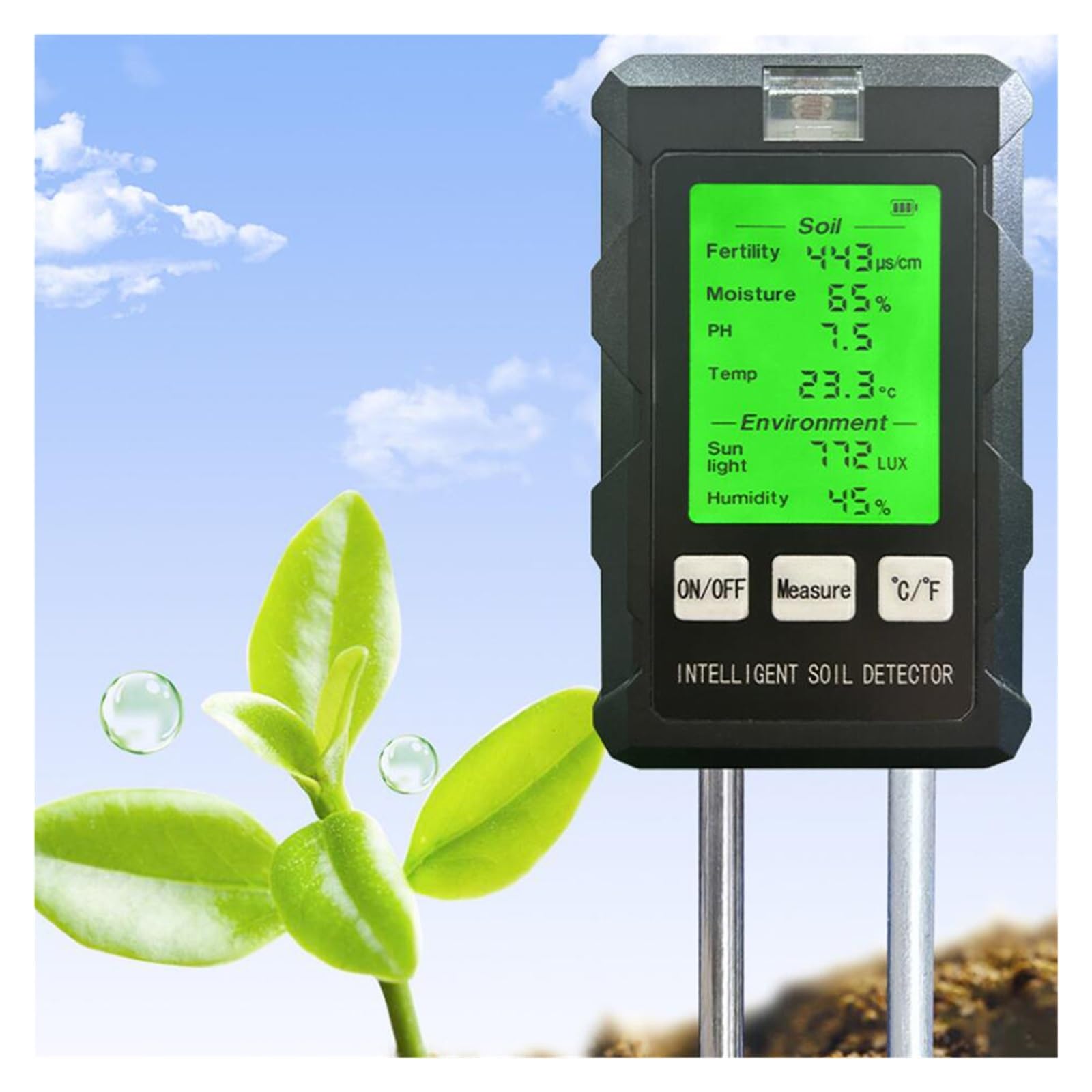 Medidor de pH, humedad, luz solar, temperatura, fertilidad del suelo, comprobador, sensor Agricultura y actividades al aire libre