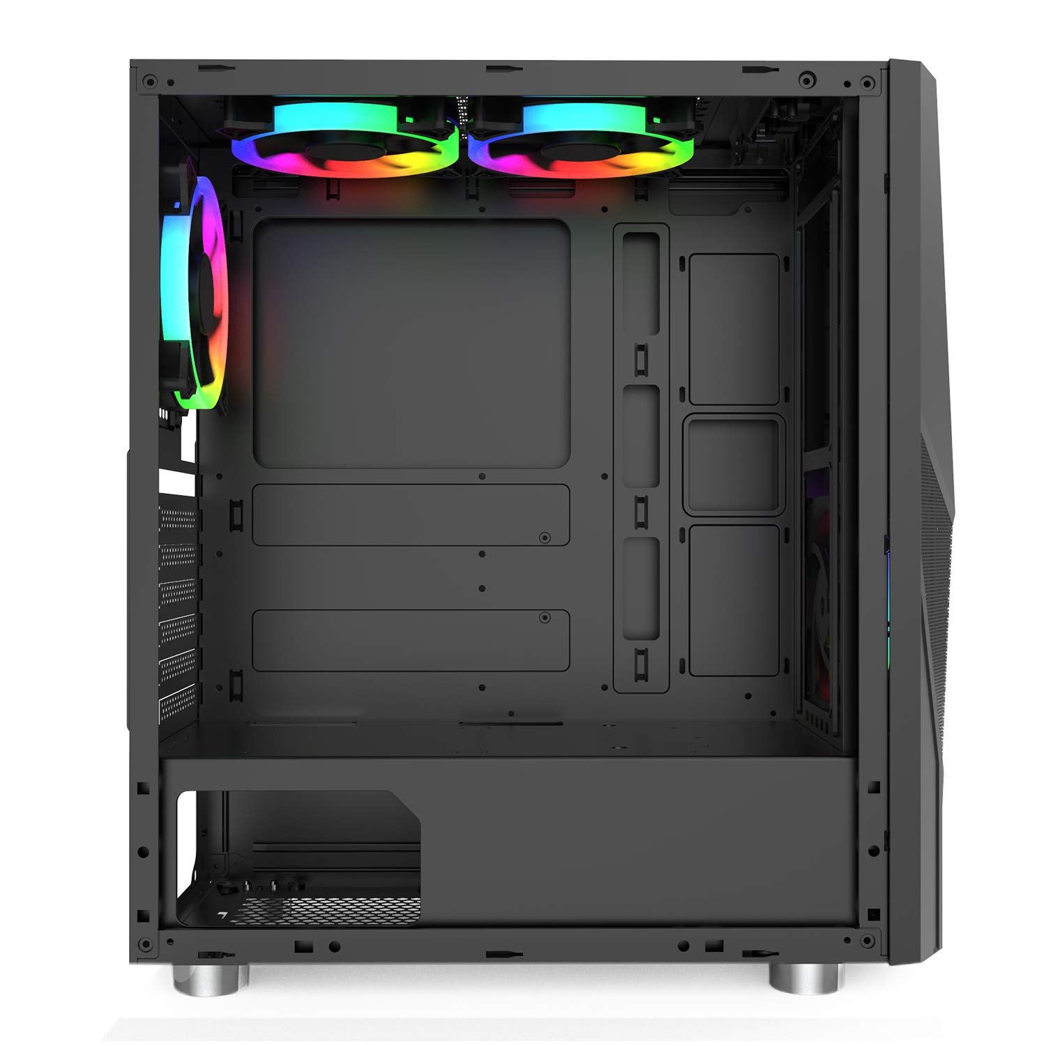 Side interior view of the Montech Fighter 500 case, showing the motherboard mounting area and cable routing options.