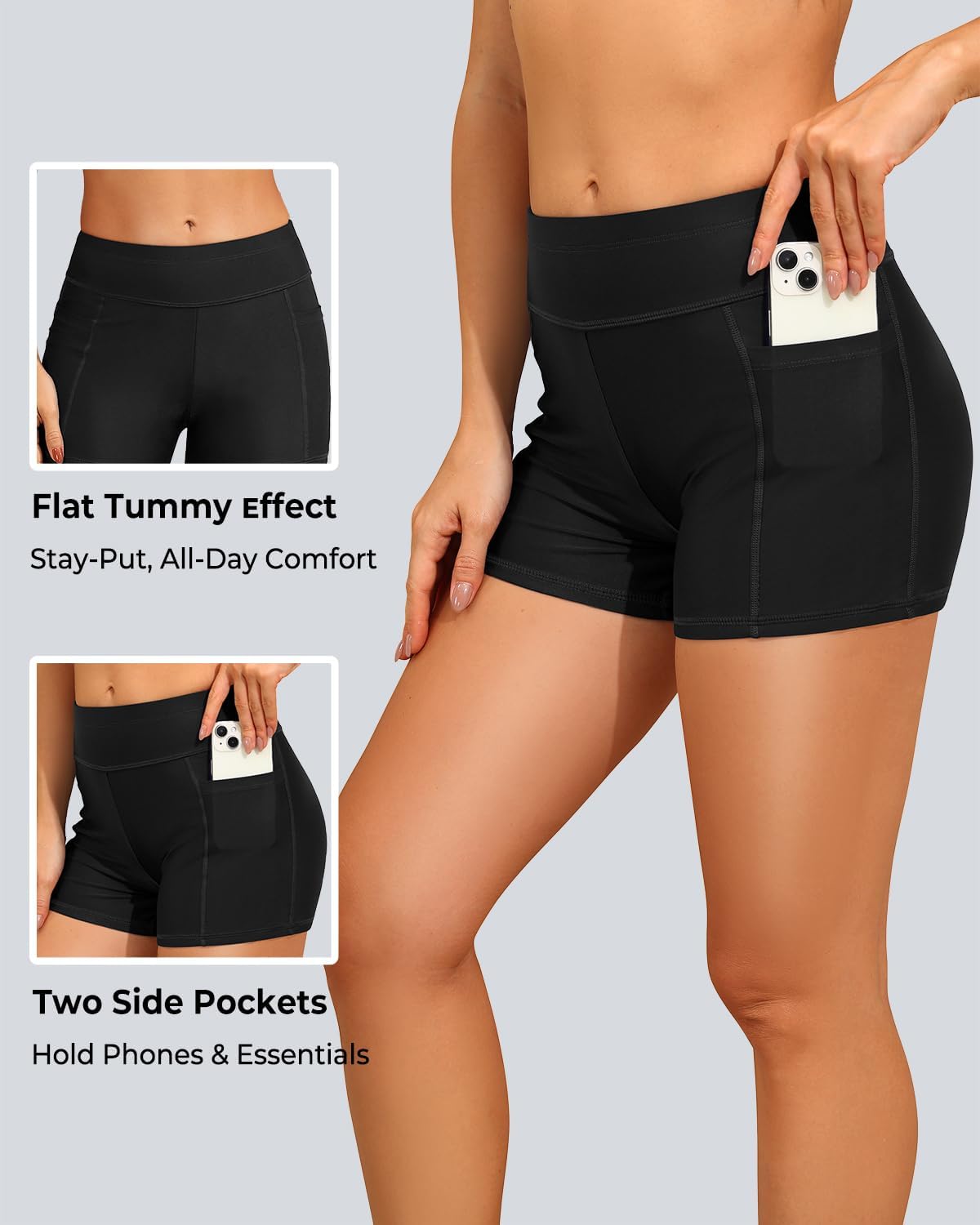 Daci Womens Tummy Control Swim Shorts - 3" High Waisted Bathing Suit Short with Pockets Liner UPF 50+ 2025 Swimsuit Bottom - Image 4